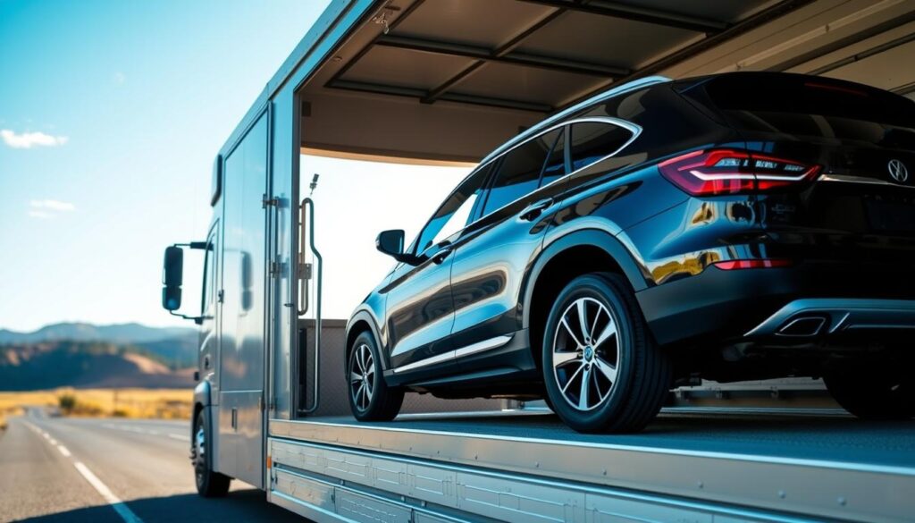 A professional auto transport service in Fife, WA, capturing the scene of a well-equipped vehicle carrier transporting cars with precision and care. In the foreground, a shiny SUV is being loaded onto the transport, its interior visible through the windows. The middle ground features the carrier's hydraulic lift system and secure tie-down mechanisms, ensuring a safe journey. In the background, a picturesque landscape of rolling hills and a clear blue sky sets the scene, conveying a sense of reliability and trustworthiness. The lighting is soft and natural, highlighting the attention to detail and the professionalism of the service. The overall composition suggests a seamless, efficient, and insured vehicle transport experience for the residents of Fife, WA. A professional auto transport service in Fife, WA, capturing the scene of a well-equipped vehicle carrier transporting cars with precision and care. In the foreground, a shiny SUV is being loaded onto the transport, its interior visible through the windows. The middle ground features the carrier's hydraulic lift system and secure tie-down mechanisms, ensuring a safe journey. In the background, a picturesque landscape of rolling hills and a clear blue sky sets the scene, conveying a sense of reliability and trustworthiness. The lighting is soft and natural, highlighting the attention to detail and the professionalism of the service. The overall composition suggests a seamless, efficient, and insured vehicle transport experience for the residents of Fife, WA.