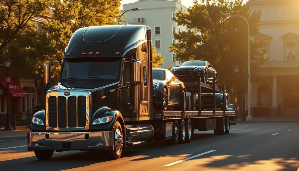 A sleek car carrier truck navigates the bustling streets of Mount Vernon, its cargo of gleaming automobiles ready for delivery. In the foreground, the truck's chrome grille and powerful engine stand in stark contrast to the quaint, tree-lined avenues and historic buildings that line the background. Warm, golden sunlight filters through the scene, casting a soft glow and creating long shadows that accentuate the architectural details. The overall mood is one of efficient transportation and the reliable movement of valuable assets, reflecting the core focus of the "Reliable Car Shipping and Auto Transport Mount Vernon" service. A sleek car carrier truck navigates the bustling streets of Mount Vernon, its cargo of gleaming automobiles ready for delivery. In the foreground, the truck's chrome grille and powerful engine stand in stark contrast to the quaint, tree-lined avenues and historic buildings that line the background. Warm, golden sunlight filters through the scene, casting a soft glow and creating long shadows that accentuate the architectural details. The overall mood is one of efficient transportation and the reliable movement of valuable assets, reflecting the core focus of the "Reliable Car Shipping and Auto Transport Mount Vernon" service.