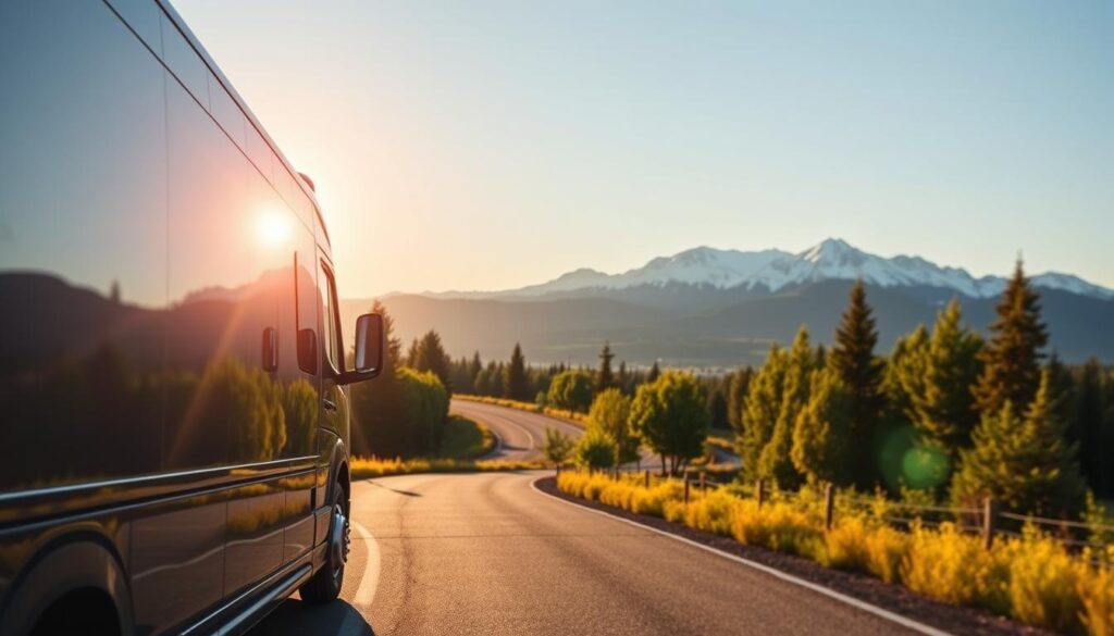 A sleek, modern auto transport vehicle stands prominently in the foreground, its glossy exterior reflecting the warm sun overhead. The middle ground features a serene, winding road flanked by lush, verdant foliage, suggesting a scenic, countryside setting. In the background, the majestic Cascade mountains rise majestically, their snow-capped peaks gleaming under a clear, azure sky. The overall scene conveys a sense of reliability, safety, and professionalism, perfectly capturing the ethos of a trusted auto transport company in Bend, Oregon. A sleek, modern auto transport vehicle stands prominently in the foreground, its glossy exterior reflecting the warm sun overhead. The middle ground features a serene, winding road flanked by lush, verdant foliage, suggesting a scenic, countryside setting. In the background, the majestic Cascade mountains rise majestically, their snow-capped peaks gleaming under a clear, azure sky. The overall scene conveys a sense of reliability, safety, and professionalism, perfectly capturing the ethos of a trusted auto transport company in Bend, Oregon.