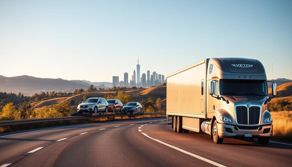 A sleek, modern car carrier truck transporting a fleet of shiny, new vehicles along a winding highway in Grandview. The truck's trailer is emblazoned with the logo of a reputable auto transport company, its chrome accents gleaming in the warm, golden afternoon sunlight. In the middle ground, the Grandview skyline rises, a mix of towering skyscrapers and lush, verdant trees. In the background, rolling hills and a clear, azure sky provide a picturesque backdrop. The scene conveys a sense of efficiency, reliability, and attention to detail, reflecting the high-quality car shipping and auto transport services offered in Grandview. A sleek, modern car carrier truck transporting a fleet of shiny, new vehicles along a winding highway in Grandview. The truck's trailer is emblazoned with the logo of a reputable auto transport company, its chrome accents gleaming in the warm, golden afternoon sunlight. In the middle ground, the Grandview skyline rises, a mix of towering skyscrapers and lush, verdant trees. In the background, rolling hills and a clear, azure sky provide a picturesque backdrop. The scene conveys a sense of efficiency, reliability, and attention to detail, reflecting the high-quality car shipping and auto transport services offered in Grandview.