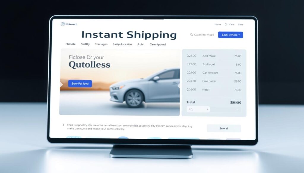 A sleek, modern-looking digital interface displaying an instant car shipping quote. The foreground features a clean, minimalist layout with a prominent "Instant Shipping Quote" title, subtly accented by a soft, ambient light. The middle ground showcases dynamic vehicle details, such as make, model, and dimensions, seamlessly integrated into the design. The background maintains a subtle, blurred gradient, drawing the viewer's focus to the key information. The overall aesthetic conveys a sense of efficiency, reliability, and ease of use, reflecting the "Expert Car Shipping and Auto Transport Lander Services" offering. A sleek, modern-looking digital interface displaying an instant car shipping quote. The foreground features a clean, minimalist layout with a prominent "Instant Shipping Quote" title, subtly accented by a soft, ambient light. The middle ground showcases dynamic vehicle details, such as make, model, and dimensions, seamlessly integrated into the design. The background maintains a subtle, blurred gradient, drawing the viewer's focus to the key information. The overall aesthetic conveys a sense of efficiency, reliability, and ease of use, reflecting the "Expert Car Shipping and Auto Transport Lander Services" offering.