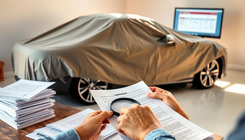 A sleek, modern sedan covered in a protective shipping tarp, surrounded by stacks of paperwork and a magnifying glass, all bathed in warm, natural lighting. In the foreground, a pair of hands carefully reviewing an insurance policy, conveying a sense of diligence and attention to detail. The background features a clean, minimalist office space, with a computer monitor displaying an invoice or shipping manifest, emphasizing the importance of thorough documentation and planning for a successful vehicle transport operation. A sleek, modern sedan covered in a protective shipping tarp, surrounded by stacks of paperwork and a magnifying glass, all bathed in warm, natural lighting. In the foreground, a pair of hands carefully reviewing an insurance policy, conveying a sense of diligence and attention to detail. The background features a clean, minimalist office space, with a computer monitor displaying an invoice or shipping manifest, emphasizing the importance of thorough documentation and planning for a successful vehicle transport operation.