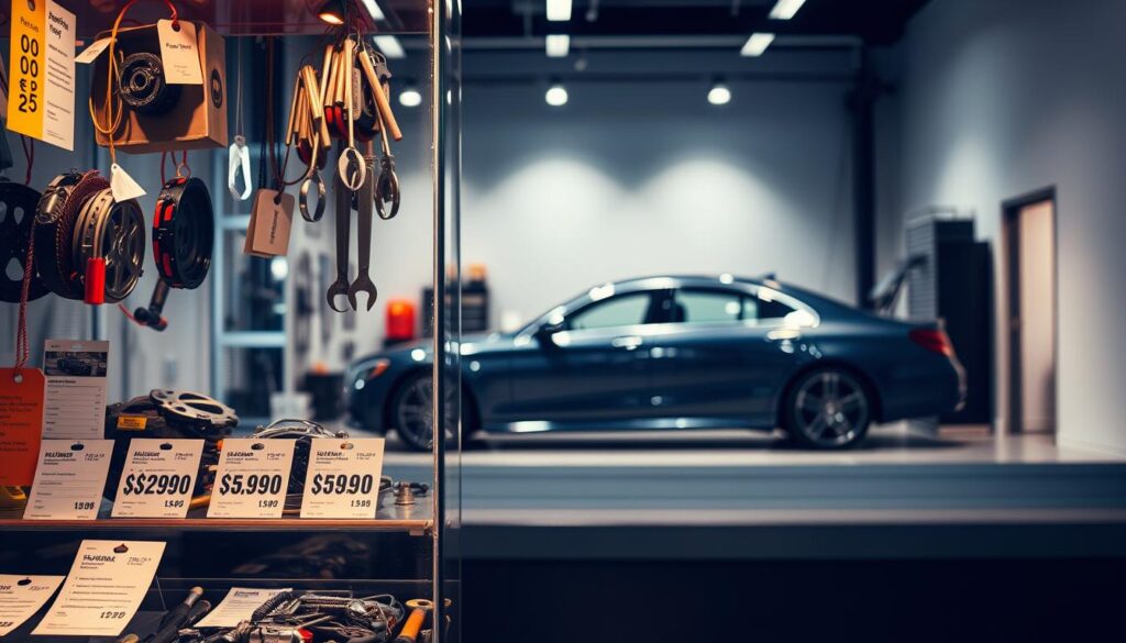 A transparent glass display case showcases various automobile parts and tools, illuminated by warm, directional lighting. The foreground features a series of price tags and labels, conveying the idea of clear, straightforward pricing for Schenectady auto transport services. The middle ground showcases a sleek, modern sedan, hinting at the quality of vehicles being transported. The background is a minimalist, clean space, allowing the focus to remain on the pricing information and the car itself. A transparent glass display case showcases various automobile parts and tools, illuminated by warm, directional lighting. The foreground features a series of price tags and labels, conveying the idea of clear, straightforward pricing for Schenectady auto transport services. The middle ground showcases a sleek, modern sedan, hinting at the quality of vehicles being transported. The background is a minimalist, clean space, allowing the focus to remain on the pricing information and the car itself.