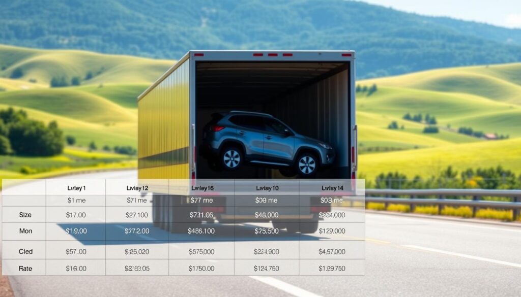 A well-lit, high-resolution digital illustration depicting the transparent pricing and timeframes for car shipping and auto transport services at Mill Creek. In the foreground, a grid-like table displays a range of vehicle sizes, distances, and associated rates in a clean, organized manner. The middle ground shows a delivery truck in the process of loading or unloading a vehicle, emphasizing the efficient transportation process. The background features a serene, natural landscape with rolling hills and lush greenery, conveying a sense of reliability and professionalism. The overall mood is one of clarity, trust, and customer-centric service. A well-lit, high-resolution digital illustration depicting the transparent pricing and timeframes for car shipping and auto transport services at Mill Creek. In the foreground, a grid-like table displays a range of vehicle sizes, distances, and associated rates in a clean, organized manner. The middle ground shows a delivery truck in the process of loading or unloading a vehicle, emphasizing the efficient transportation process. The background features a serene, natural landscape with rolling hills and lush greenery, conveying a sense of reliability and professionalism. The overall mood is one of clarity, trust, and customer-centric service.