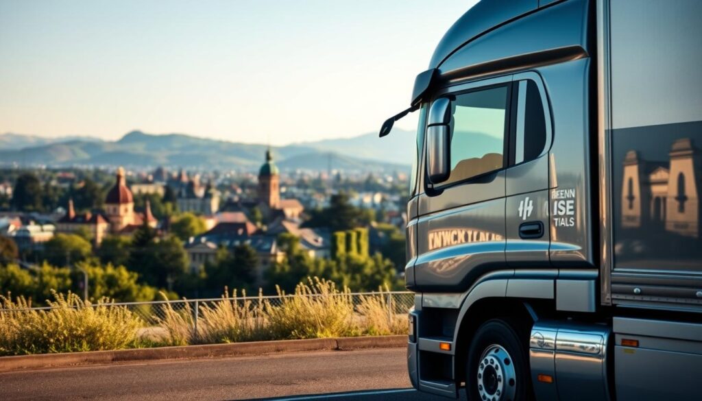 A well-lit, high-resolution photograph capturing a modern car transport truck against the backdrop of the iconic Eugene cityscape. The truck is prominently positioned in the foreground, its metallic silver exterior gleaming in the soft, diffused sunlight. In the middle ground, the city's distinctive architecture and lush greenery come into focus, creating a harmonious blend of urban and natural elements. The background features the distant, rolling hills of the Willamette Valley, their gentle slopes framing the scene. The composition emphasizes the seamless integration of the car shipping service within the local landscape, conveying a sense of reliability, efficiency, and environmental awareness. A well-lit, high-resolution photograph capturing a modern car transport truck against the backdrop of the iconic Eugene cityscape. The truck is prominently positioned in the foreground, its metallic silver exterior gleaming in the soft, diffused sunlight. In the middle ground, the city's distinctive architecture and lush greenery come into focus, creating a harmonious blend of urban and natural elements. The background features the distant, rolling hills of the Willamette Valley, their gentle slopes framing the scene. The composition emphasizes the seamless integration of the car shipping service within the local landscape, conveying a sense of reliability, efficiency, and environmental awareness.