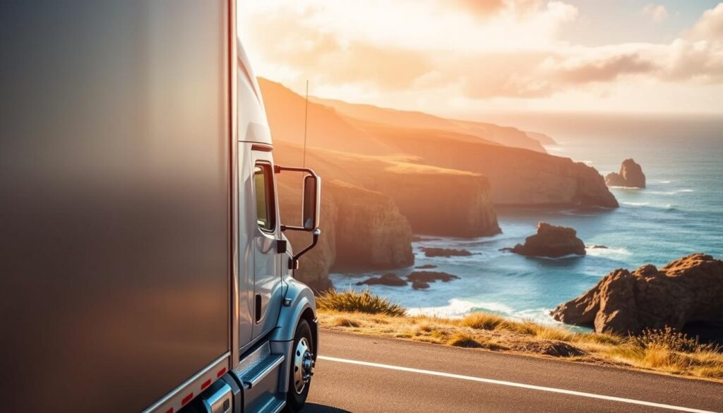 A well-maintained Coos Bay auto transport truck navigates the picturesque coastal landscape, its sleek design and powerful engine reflecting the expertise of the local transport services. In the foreground, the truck's cargo hold stands ready to safely deliver vehicles, while in the background, the rugged cliffs and azure waters of the Oregon coast provide a stunning natural backdrop. Warm, golden sunlight filters through wispy clouds, casting a soft, inviting glow over the scene. The overall mood conveys the reliability, professionalism, and local connection of the Coos Bay auto transport industry. A well-maintained Coos Bay auto transport truck navigates the picturesque coastal landscape, its sleek design and powerful engine reflecting the expertise of the local transport services. In the foreground, the truck's cargo hold stands ready to safely deliver vehicles, while in the background, the rugged cliffs and azure waters of the Oregon coast provide a stunning natural backdrop. Warm, golden sunlight filters through wispy clouds, casting a soft, inviting glow over the scene. The overall mood conveys the reliability, professionalism, and local connection of the Coos Bay auto transport industry.