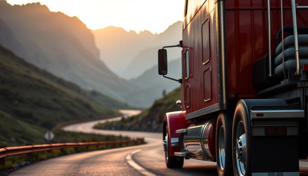 An auto transport truck navigating winding mountain roads, its sturdy frame and powerful chassis conveying a sense of reliability and expertise. In the foreground, the vehicle's gleaming chrome and vibrant paint catch the warm, golden light of the setting sun, casting a subtle glow across the scene. In the middle ground, the lush, verdant landscape unfolds, with towering peaks in the distance hinting at the care and precision required to safely transport vehicles through such challenging terrain. The overall atmosphere evokes a feeling of professionalism, safety, and the unwavering commitment to providing exceptional auto transport services. An auto transport truck navigating winding mountain roads, its sturdy frame and powerful chassis conveying a sense of reliability and expertise. In the foreground, the vehicle's gleaming chrome and vibrant paint catch the warm, golden light of the setting sun, casting a subtle glow across the scene. In the middle ground, the lush, verdant landscape unfolds, with towering peaks in the distance hinting at the care and precision required to safely transport vehicles through such challenging terrain. The overall atmosphere evokes a feeling of professionalism, safety, and the unwavering commitment to providing exceptional auto transport services.