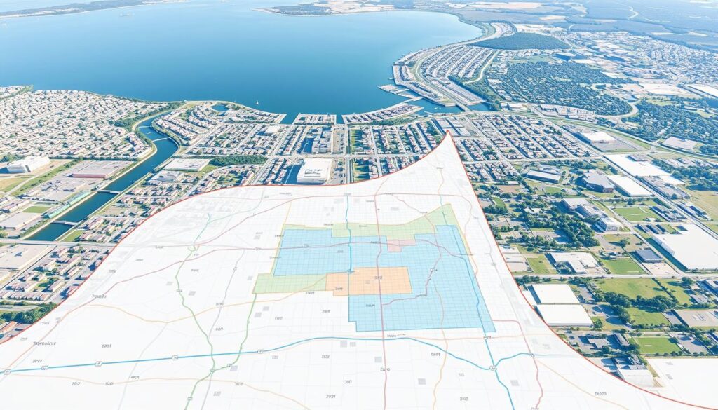 Detailed service coverage map of Evanston and the North Shore area, viewed from an aerial perspective. The map is rendered with a clean, modern aesthetic, showcasing major roads, landmarks, and neighborhoods in the region. The foreground features a semi-transparent overlay of service zones, color-coded to indicate the coverage areas of the car shipping and auto transport services. The middle ground depicts the residential and commercial districts of Evanston, with a distinct urban grid pattern. The background showcases the picturesque lakefront and surrounding natural landscapes, creating a balanced and visually appealing composition. Soft lighting and a slightly muted color palette contribute to an overall professional and informative tone. Detailed service coverage map of Evanston and the North Shore area, viewed from an aerial perspective. The map is rendered with a clean, modern aesthetic, showcasing major roads, landmarks, and neighborhoods in the region. The foreground features a semi-transparent overlay of service zones, color-coded to indicate the coverage areas of the car shipping and auto transport services. The middle ground depicts the residential and commercial districts of Evanston, with a distinct urban grid pattern. The background showcases the picturesque lakefront and surrounding natural landscapes, creating a balanced and visually appealing composition. Soft lighting and a slightly muted color palette contribute to an overall professional and informative tone.
