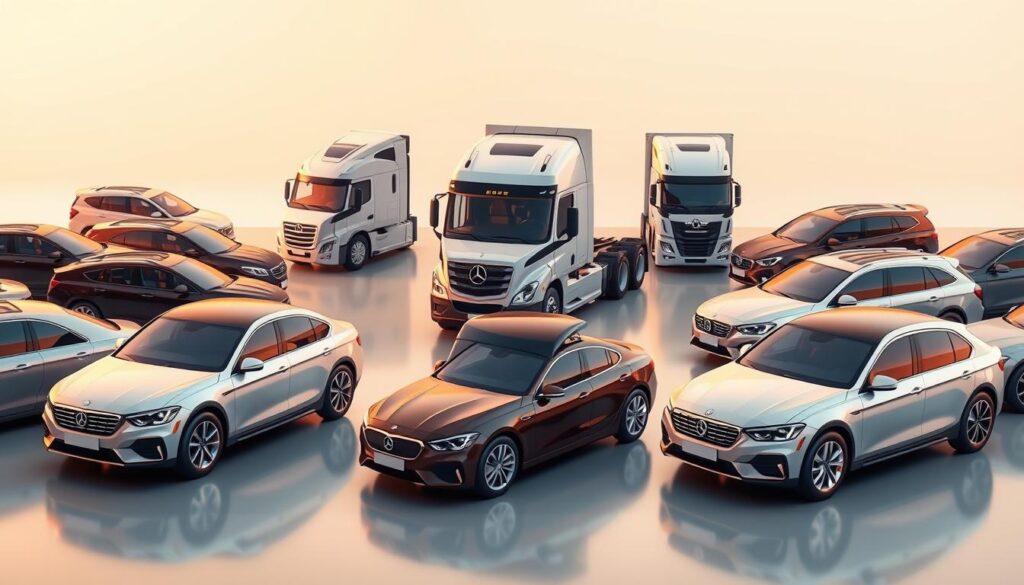 A sleek, modern shipping car range set against a soft, diffused background. The cars are displayed in a showroom-like setting, with warm, directional lighting highlighting their elegant lines and glossy finishes. The foreground features an array of mid-size sedans and SUVs, their chrome accents and bold colors catching the eye. In the middle ground, larger trucks and vans stand ready for long-distance transport, their rugged frames and practical features suggesting their cargo-carrying capabilities. The background fades into a subtle gradient, creating a sense of depth and focus on the central display. The overall mood is one of professionalism, efficiency, and the reliable transportation of vehicles across borders. A sleek, modern shipping car range set against a soft, diffused background. The cars are displayed in a showroom-like setting, with warm, directional lighting highlighting their elegant lines and glossy finishes. The foreground features an array of mid-size sedans and SUVs, their chrome accents and bold colors catching the eye. In the middle ground, larger trucks and vans stand ready for long-distance transport, their rugged frames and practical features suggesting their cargo-carrying capabilities. The background fades into a subtle gradient, creating a sense of depth and focus on the central display. The overall mood is one of professionalism, efficiency, and the reliable transportation of vehicles across borders.