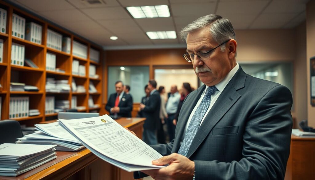 A well-lit, detailed image of a government office interior, with a reception desk and shelves filled with vehicle registration documents. In the foreground, a middle-aged bureaucrat in a suit examines a set of vehicle papers, while in the background, a line of people wait to submit their import documents. The lighting is warm and professional, with a sense of order and bureaucracy. The angle is slightly elevated, giving a broad view of the scene. The overall mood is one of official, meticulous procedure, reflecting the compliance and eligibility requirements for imported vehicles. A well-lit, detailed image of a government office interior, with a reception desk and shelves filled with vehicle registration documents. In the foreground, a middle-aged bureaucrat in a suit examines a set of vehicle papers, while in the background, a line of people wait to submit their import documents. The lighting is warm and professional, with a sense of order and bureaucracy. The angle is slightly elevated, giving a broad view of the scene. The overall mood is one of official, meticulous procedure, reflecting the compliance and eligibility requirements for imported vehicles.