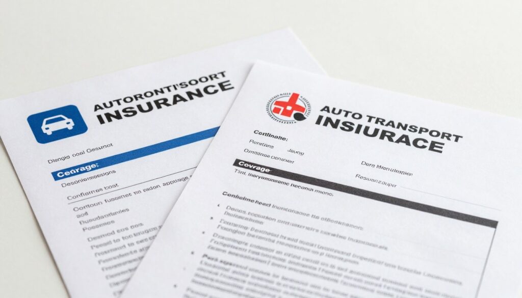Auto transport insurance policy documents and coverage certificate