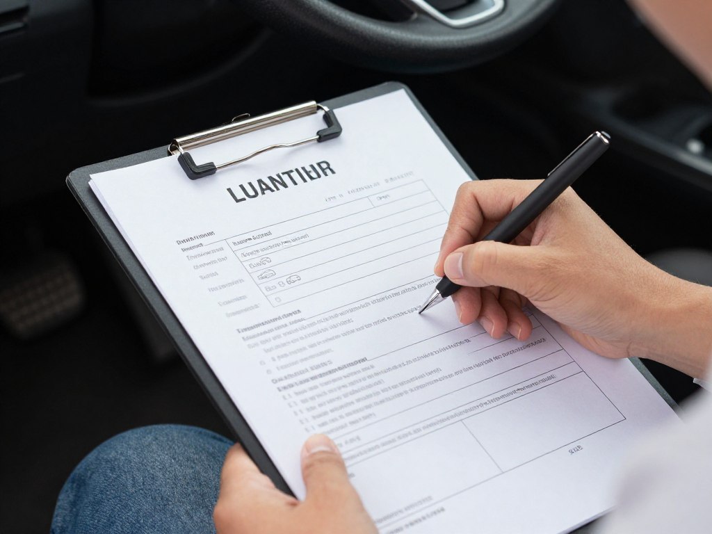 Bill of lading document being signed during vehicle pickup