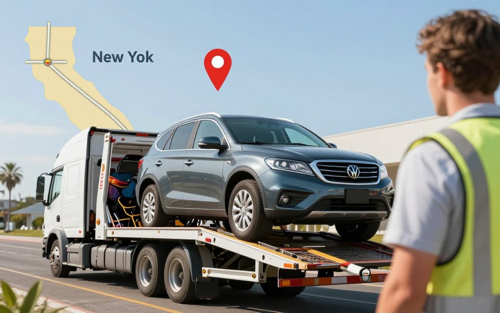 Complete car shipping journey from New York to California