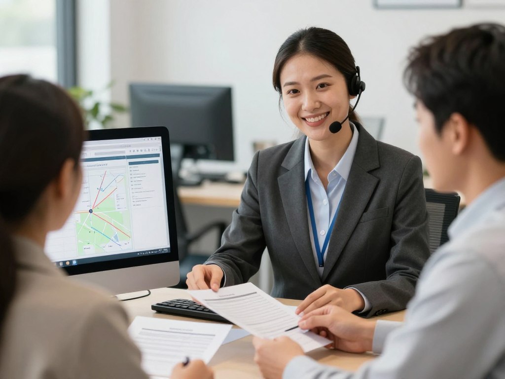 Customer service representative assisting client with auto transport planning