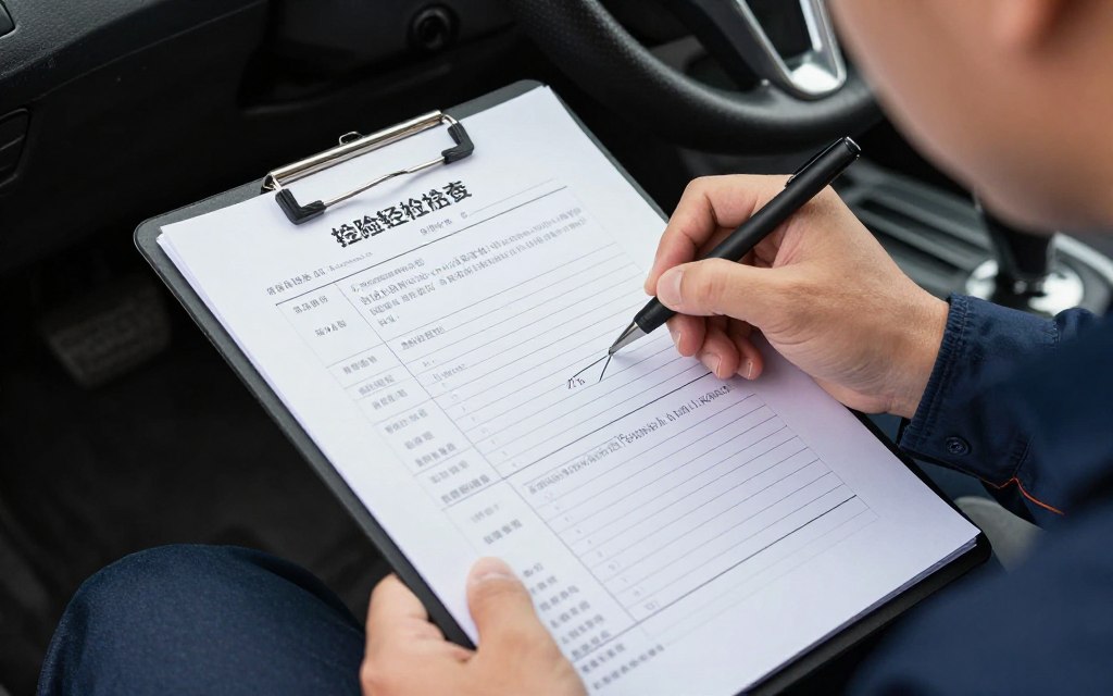 Detailed vehicle inspection checklist being completed at pickup