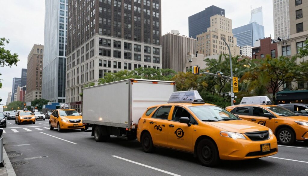 New York City Manhattan skyline with auto transport operations