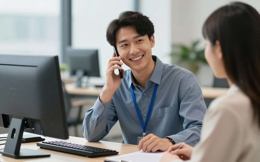 Professional auto transport specialist on phone assisting customer