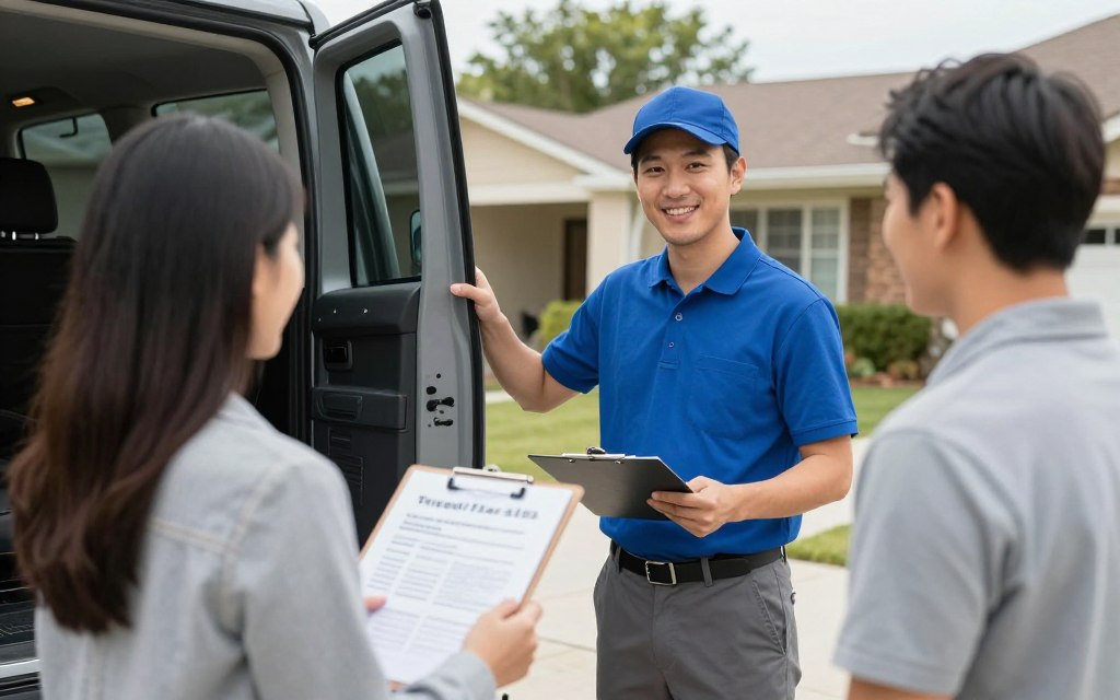 Professional door-to-door vehicle pickup service in residential area