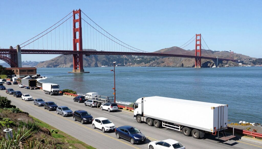 San Francisco Bay Area with Golden Gate Bridge and auto transport operations