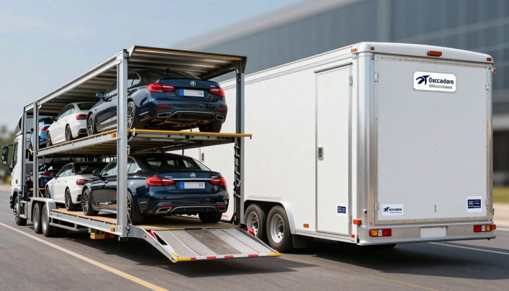 Side by side comparison of open and enclosed auto transport carriers