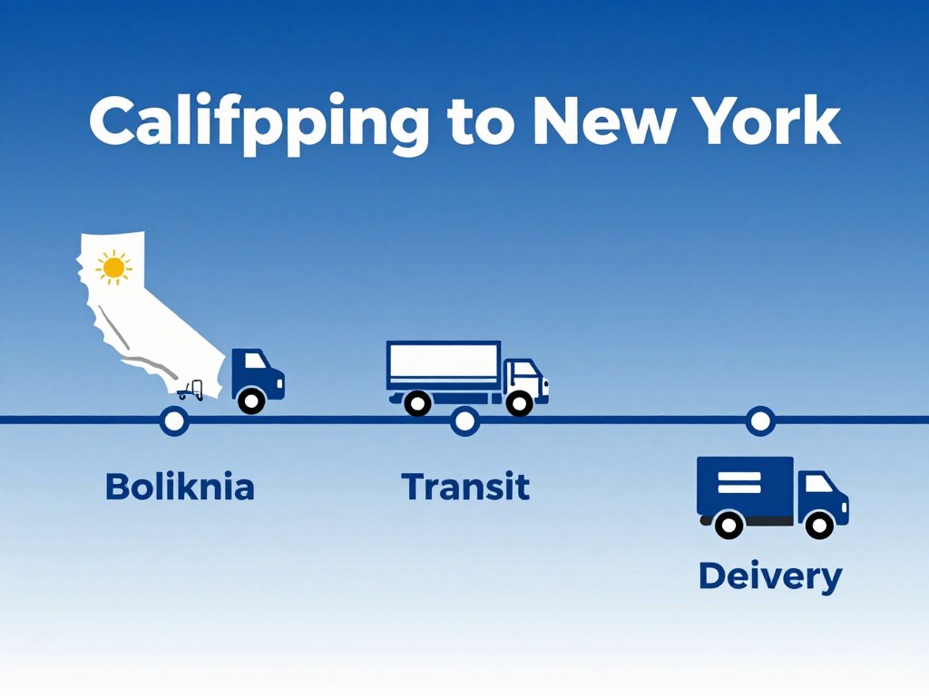 Timeline infographic showing California to New York car shipping phases