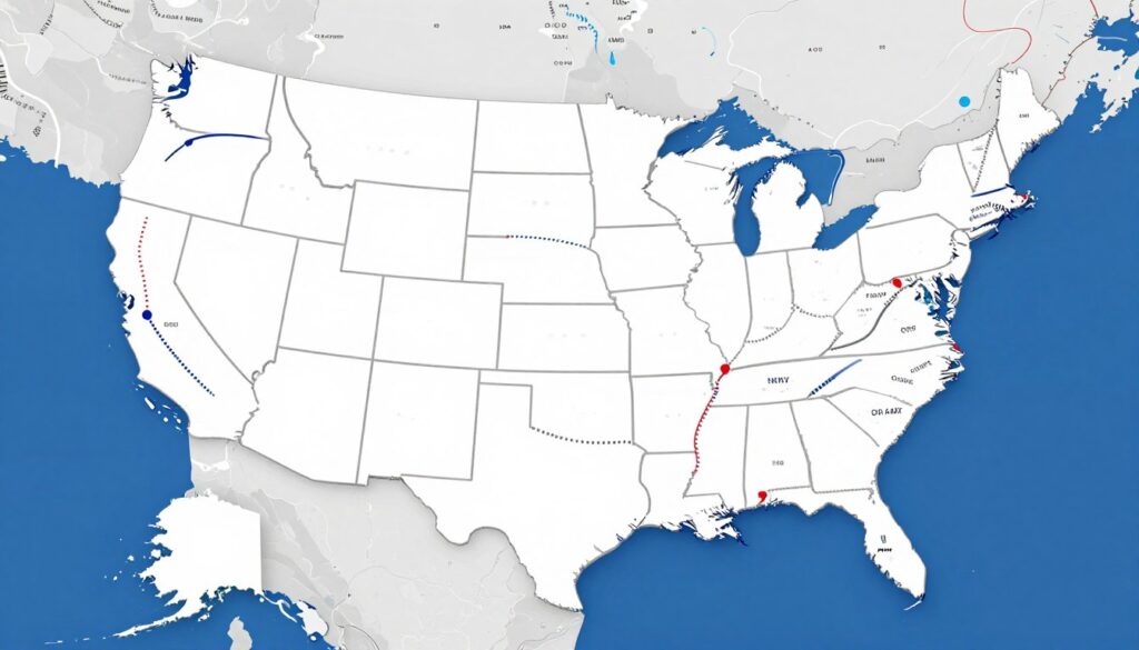 United States map showing popular auto transport routes from California
